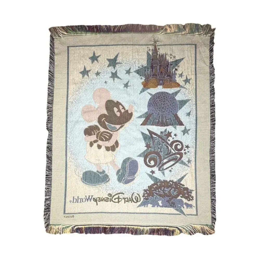 Vintage Walt Disney World Tapestry Throw Blanket - 60” x 50”